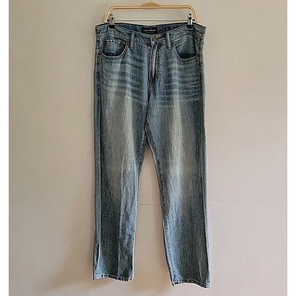 Lucky Brand Rala 221 Straight Jeans 34 32 Blue Light Wash Grunge Hippie - Picture 1 of 12